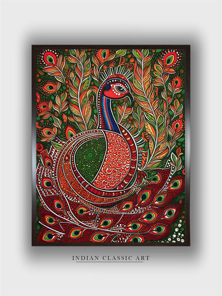 "Indian Peacock Printed Framed Wall Art''