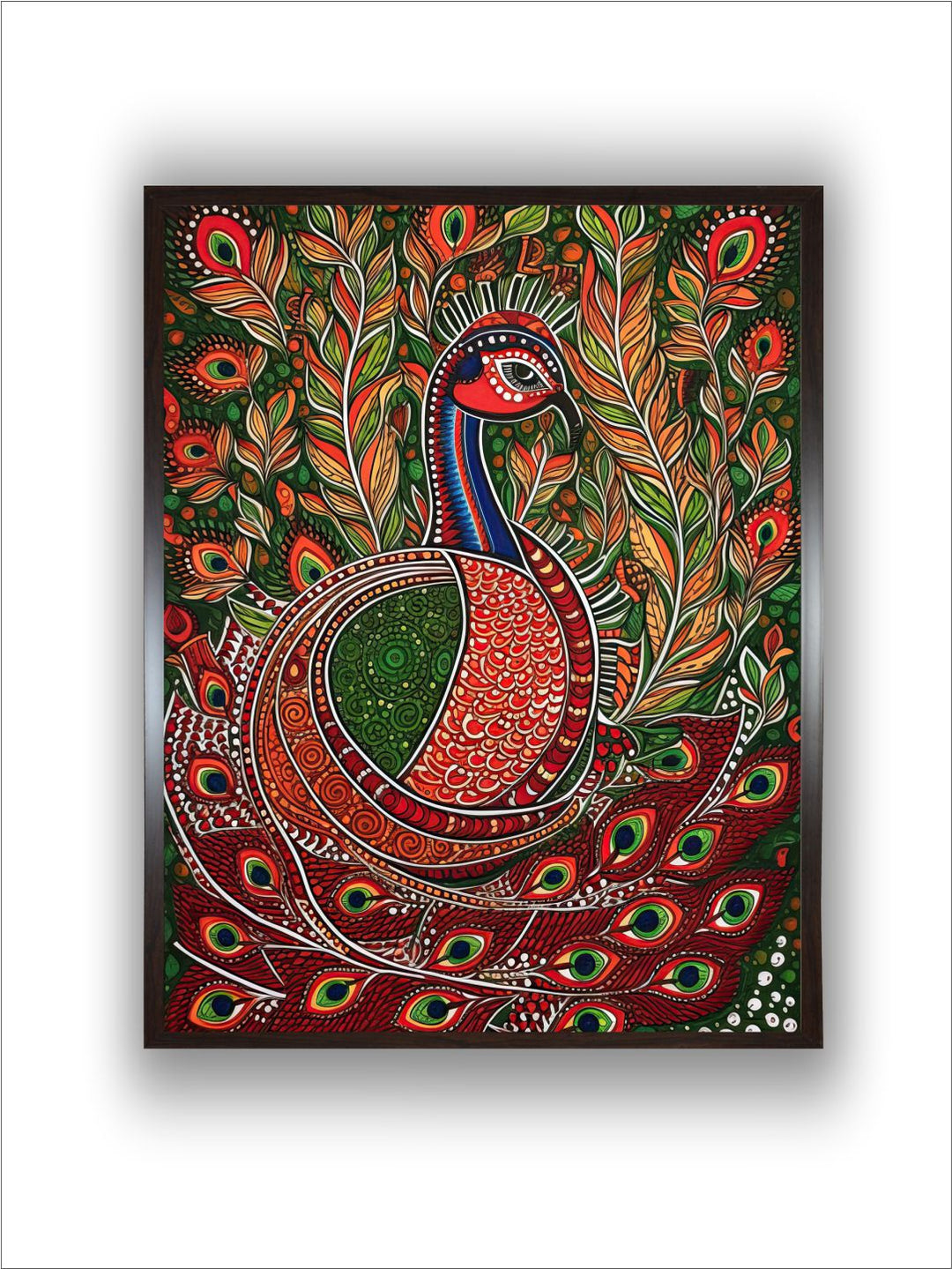 "Indian Peacock Printed Framed Wall Art''