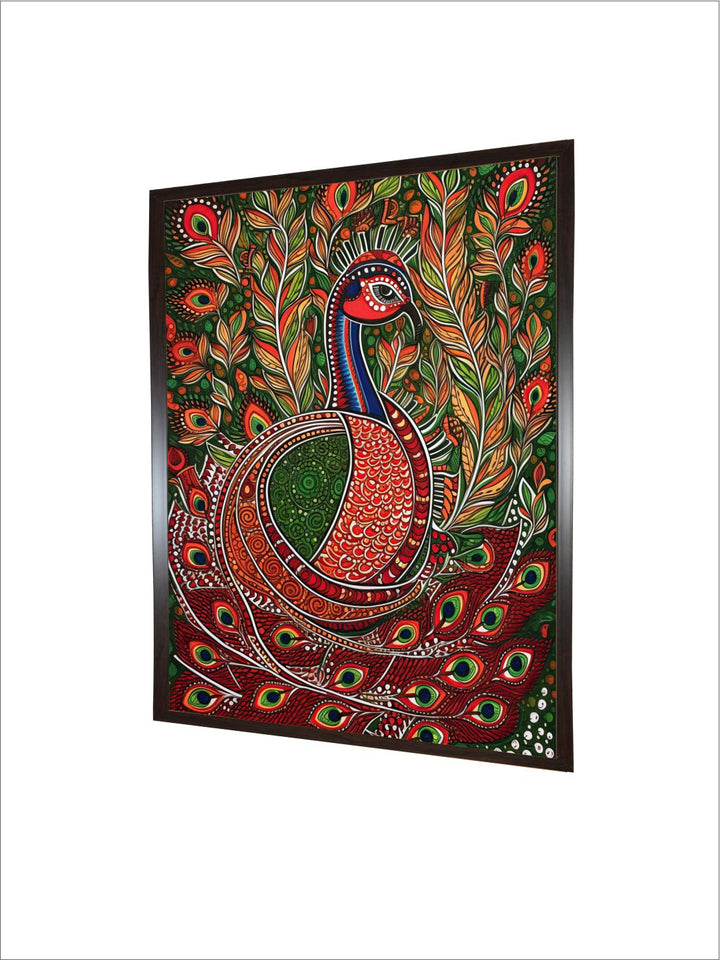"Indian Peacock Printed Framed Wall Art''