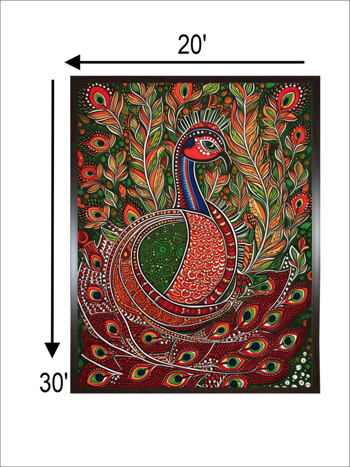 "Indian Peacock Printed Framed Wall Art''