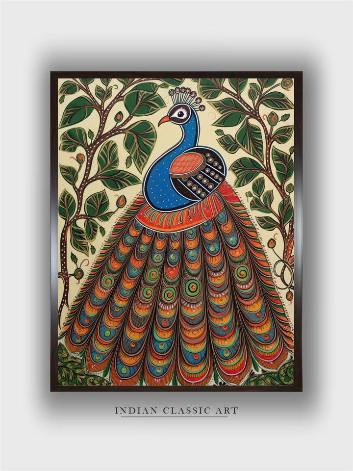 "Indian Peacock Printed Framed Wall Art''