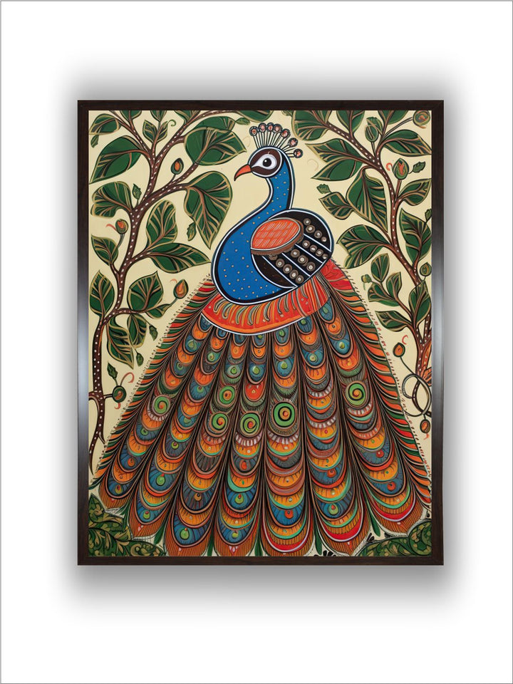 "Indian Peacock Printed Framed Wall Art''