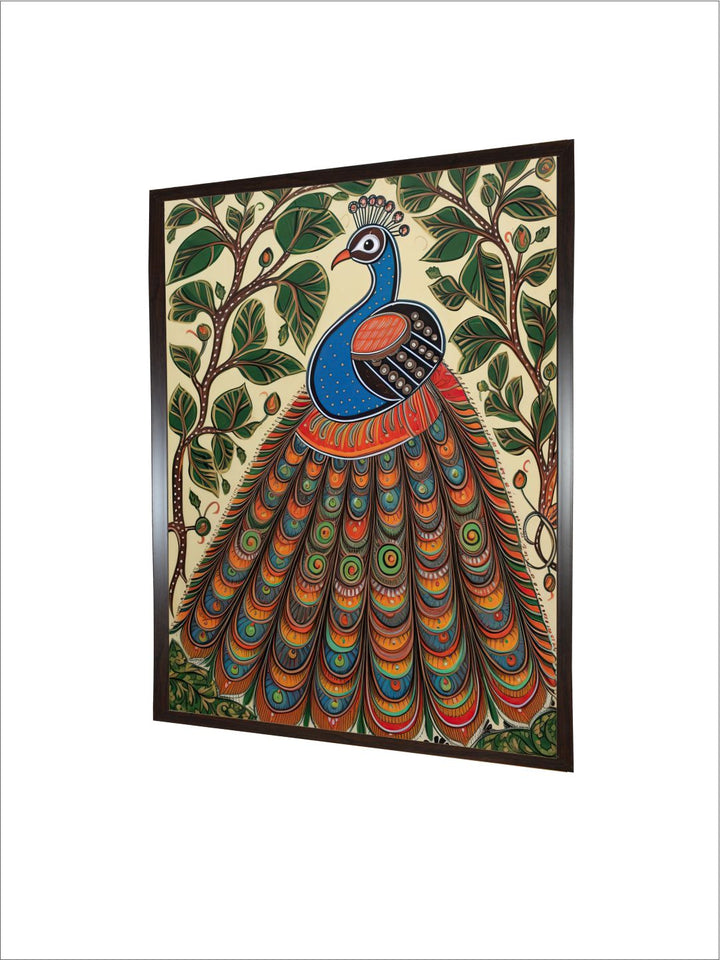 "Indian Peacock Printed Framed Wall Art''