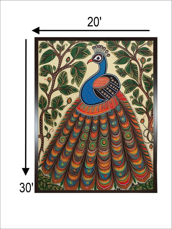 "Indian Peacock Printed Framed Wall Art''