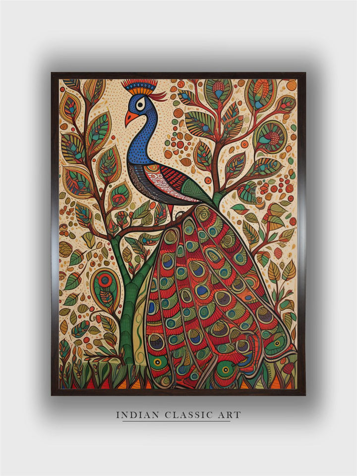 "Indian Peacock Printed Framed Wall Art''