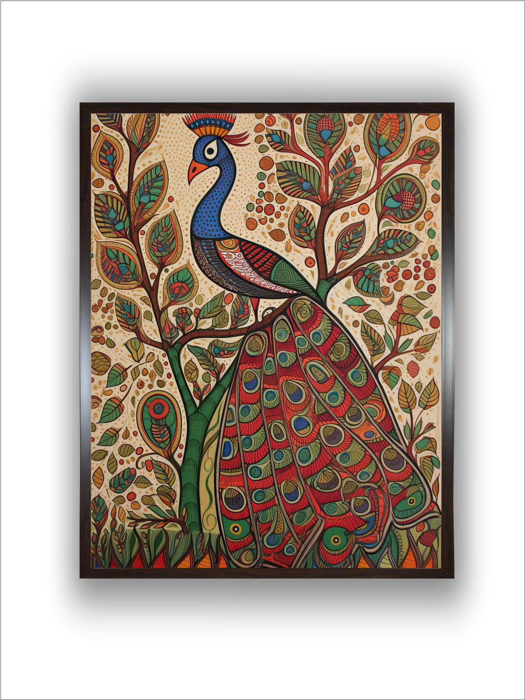 "Indian Peacock Printed Framed Wall Art''