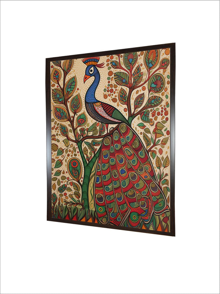 "Indian Peacock Printed Framed Wall Art''