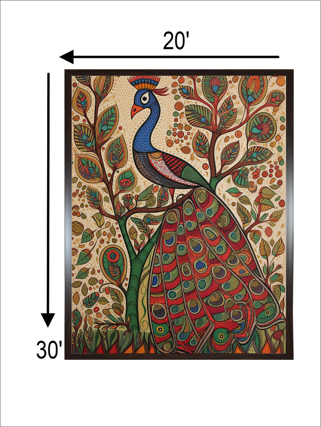 "Indian Peacock Printed Framed Wall Art''