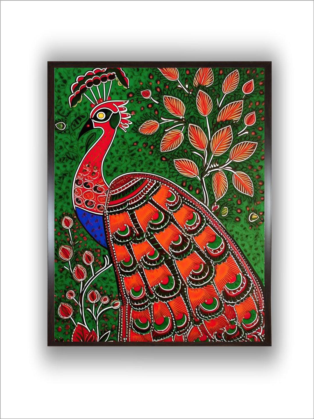 "Indian Peacock Printed Framed Wall Art''