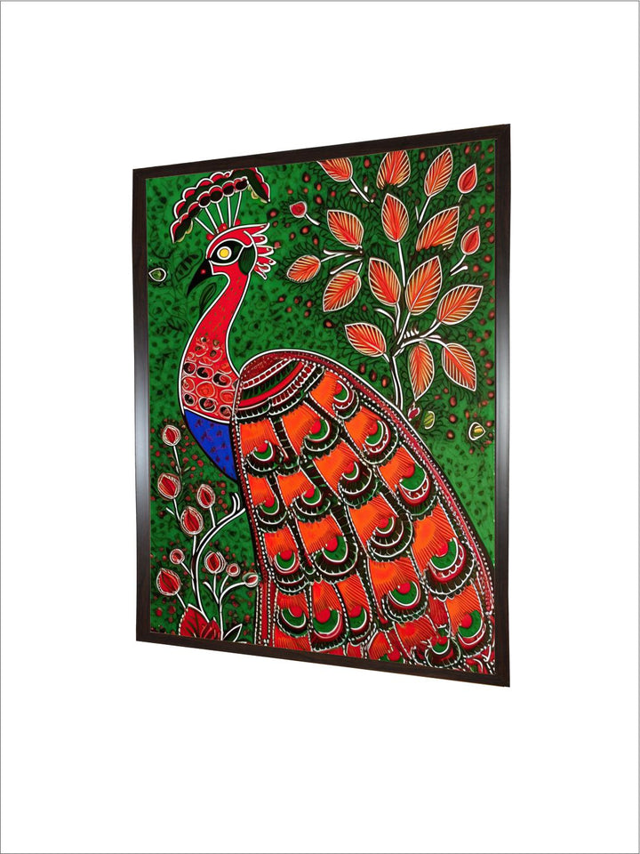 "Indian Peacock Printed Framed Wall Art''
