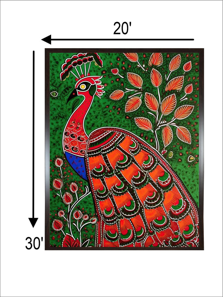 "Indian Peacock Printed Framed Wall Art''