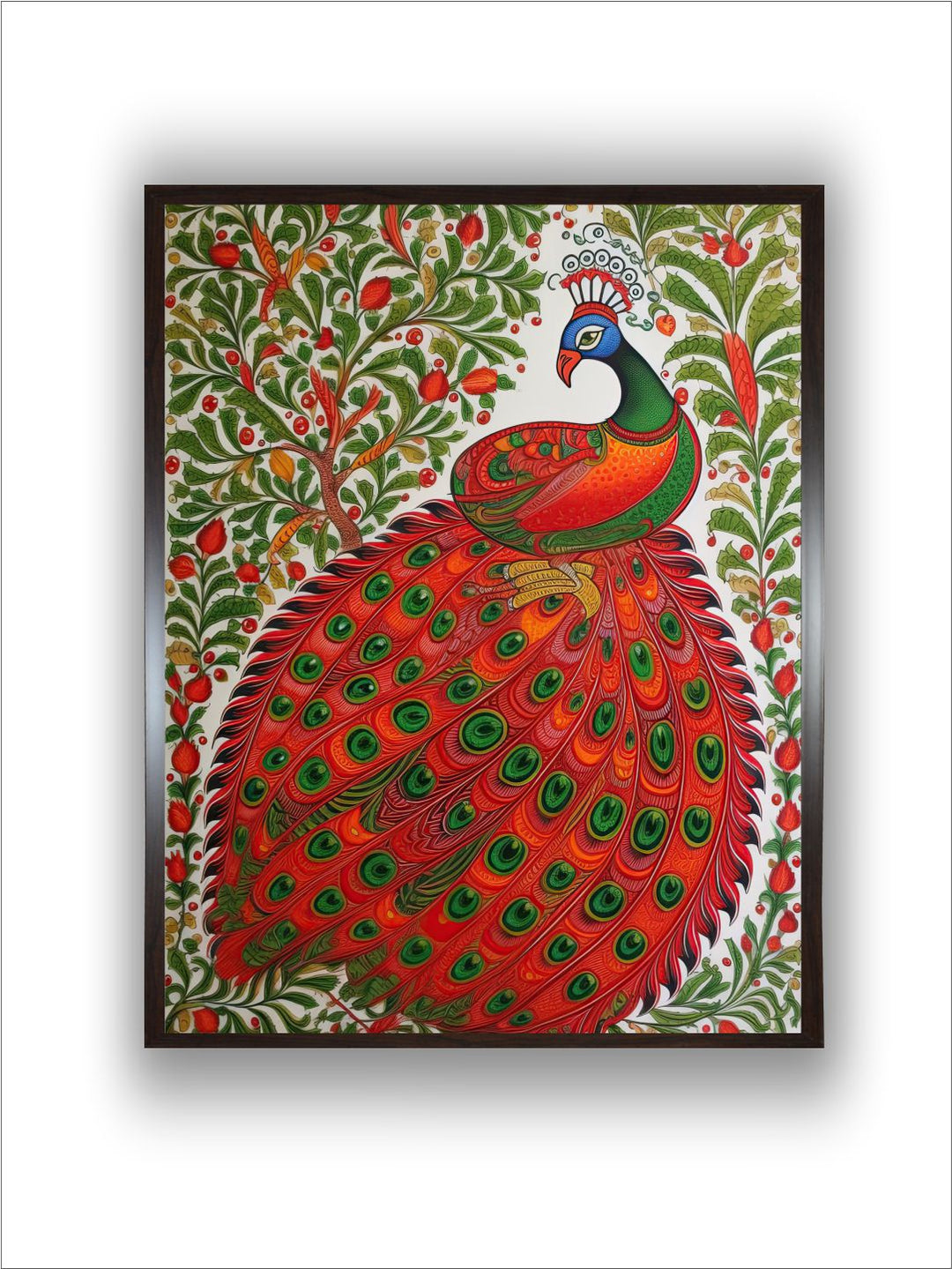 "Indian Peacock Printed Framed Wall Art''
