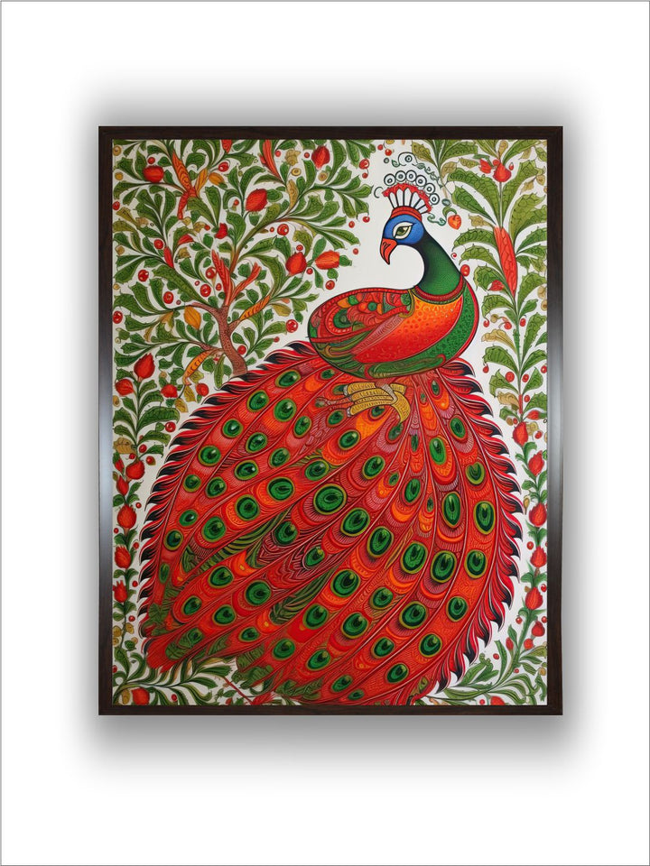 "Indian Peacock Printed Framed Wall Art''
