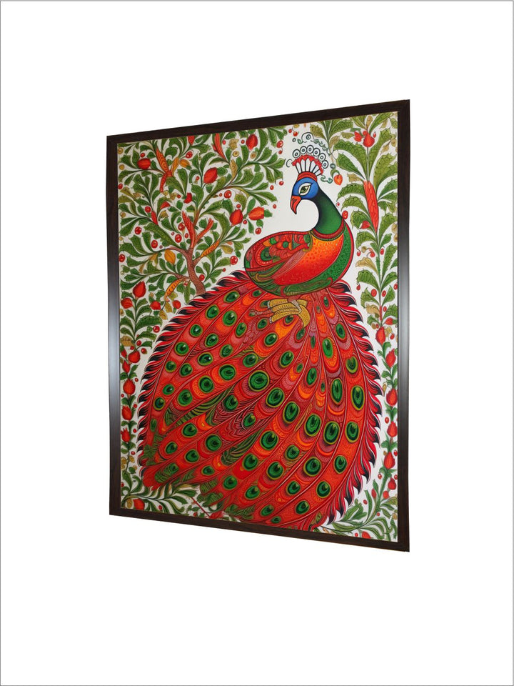 "Indian Peacock Printed Framed Wall Art''