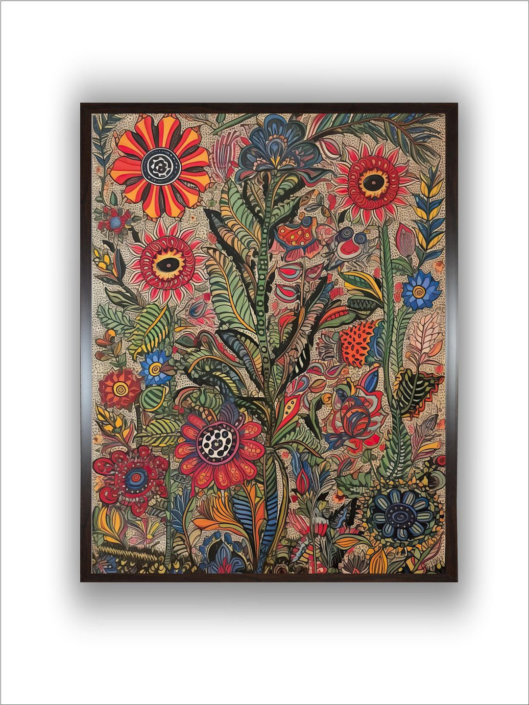 "Madhubani Floral Printed Framed Wall Art''