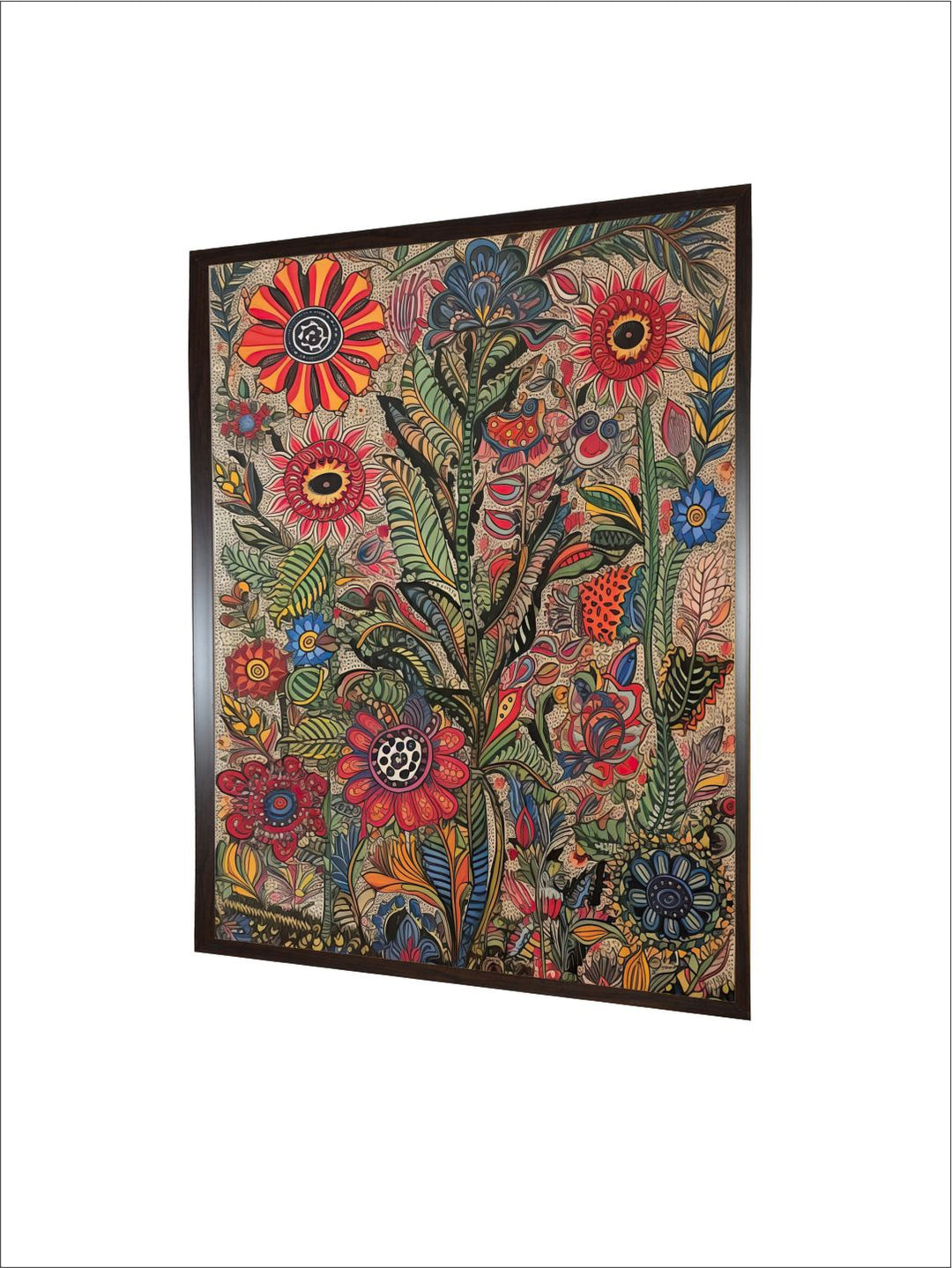 "Madhubani Floral Printed Framed Wall Art''