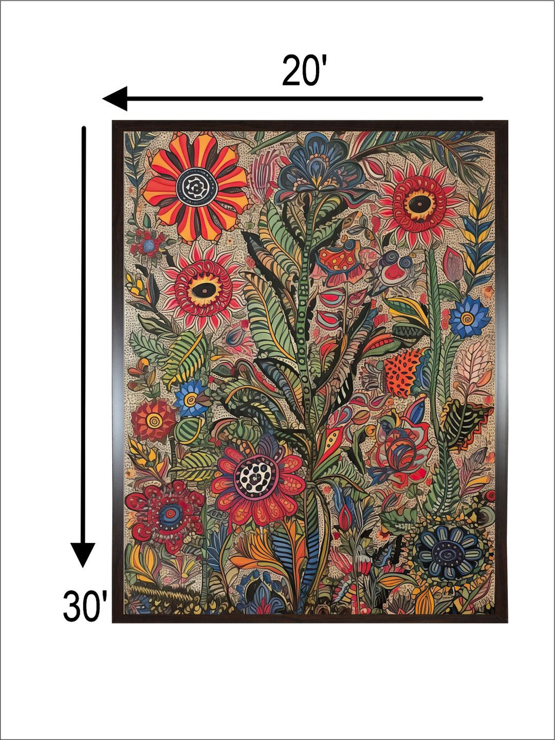 "Madhubani Floral Printed Framed Wall Art''