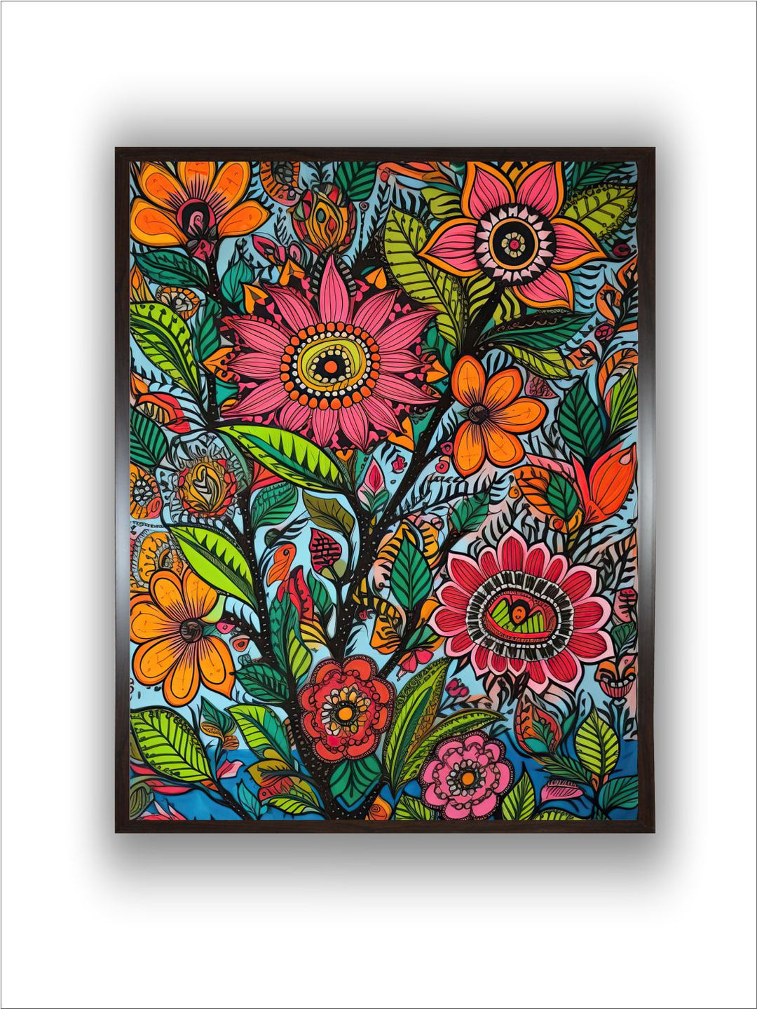 "Madhubani Floral Printed Framed Wall Art''