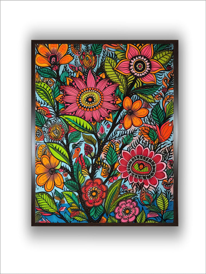 "Madhubani Floral Printed Framed Wall Art''