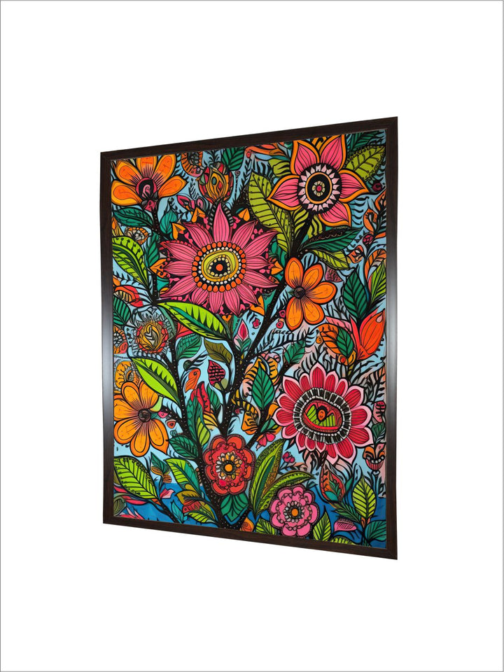 "Madhubani Floral Printed Framed Wall Art''