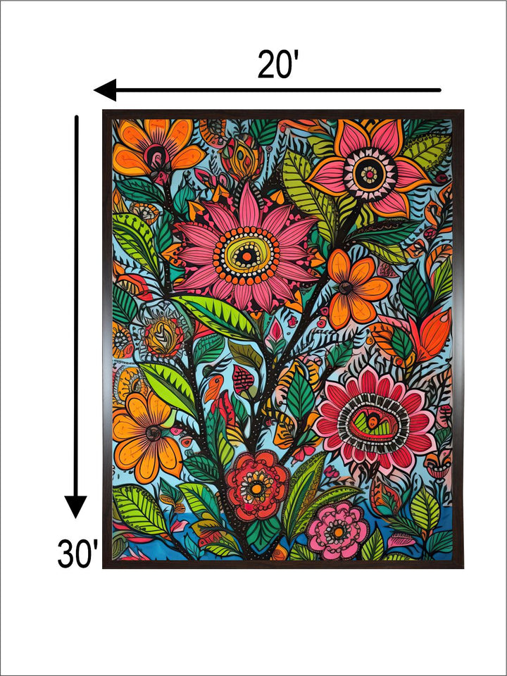 "Madhubani Floral Printed Framed Wall Art''