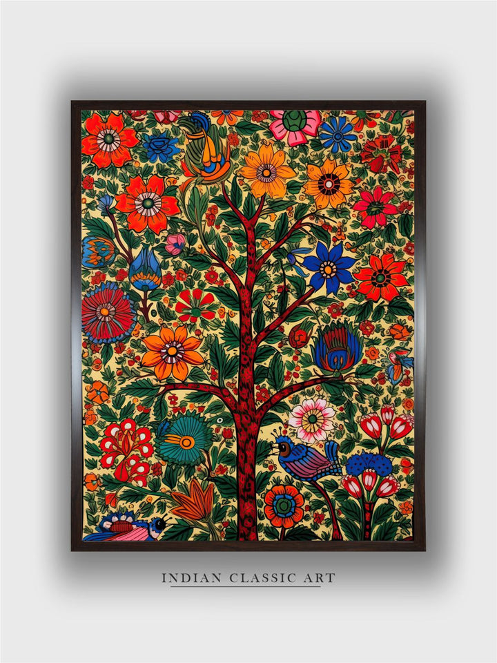 "Madhubani Floral Printed Framed Wall Art''