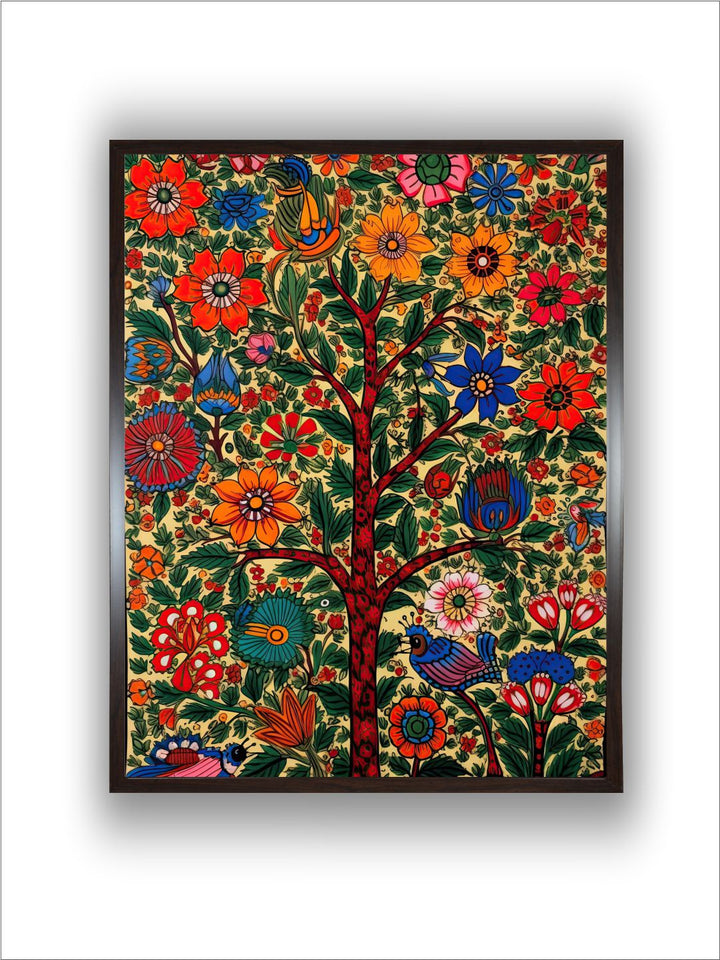 "Madhubani Floral Printed Framed Wall Art''