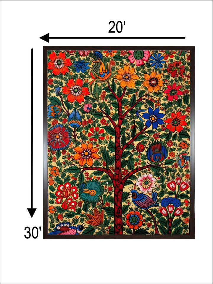 "Madhubani Floral Printed Framed Wall Art''