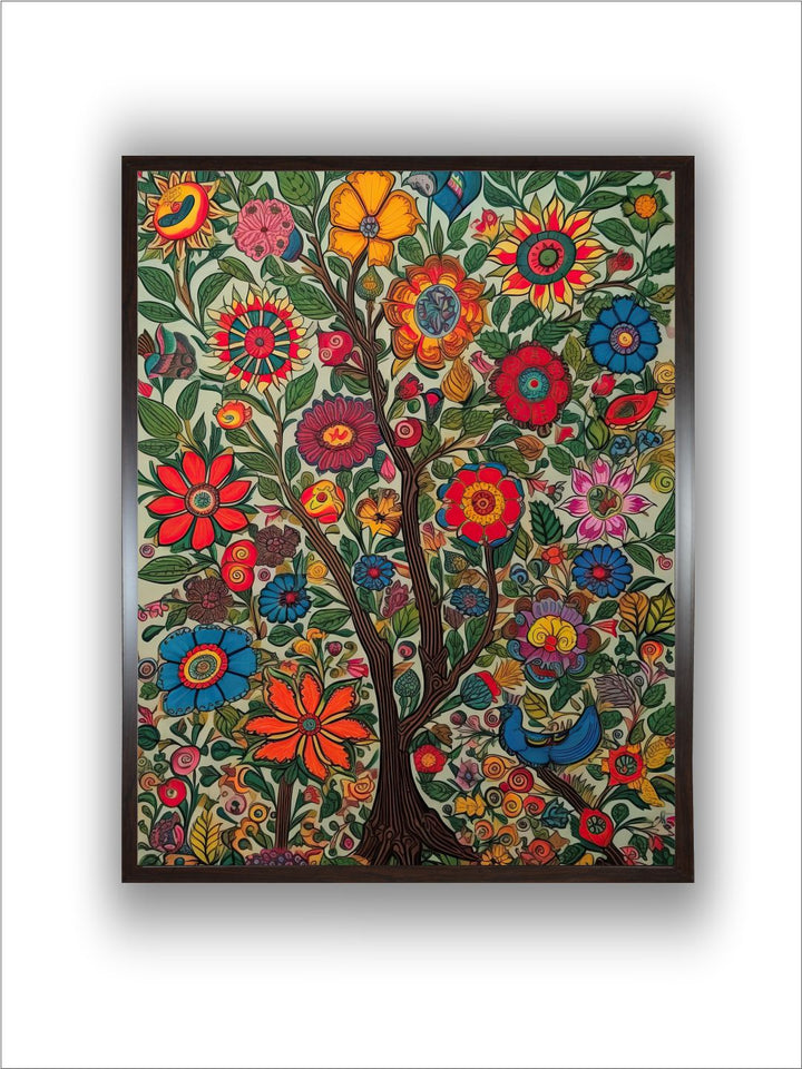 "Madhubani Floral Printed Framed Wall Art''