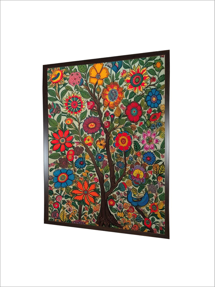 "Madhubani Floral Printed Framed Wall Art''
