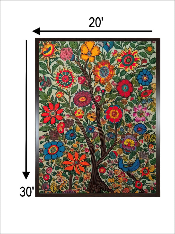 "Madhubani Floral Printed Framed Wall Art''