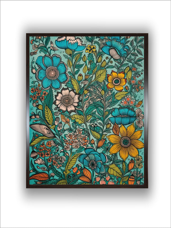 "Madhubani Floral Printed Framed Wall Art''