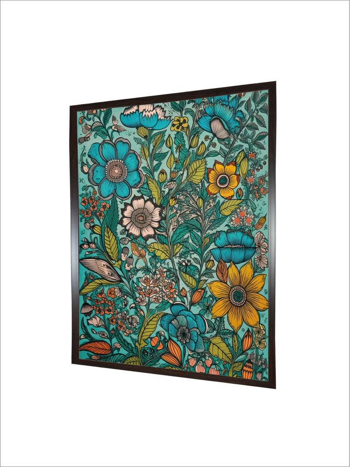 "Madhubani Floral Printed Framed Wall Art''