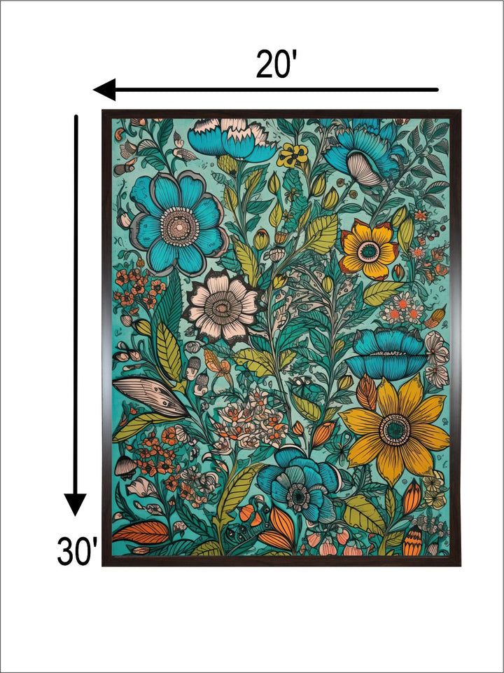 "Madhubani Floral Printed Framed Wall Art''