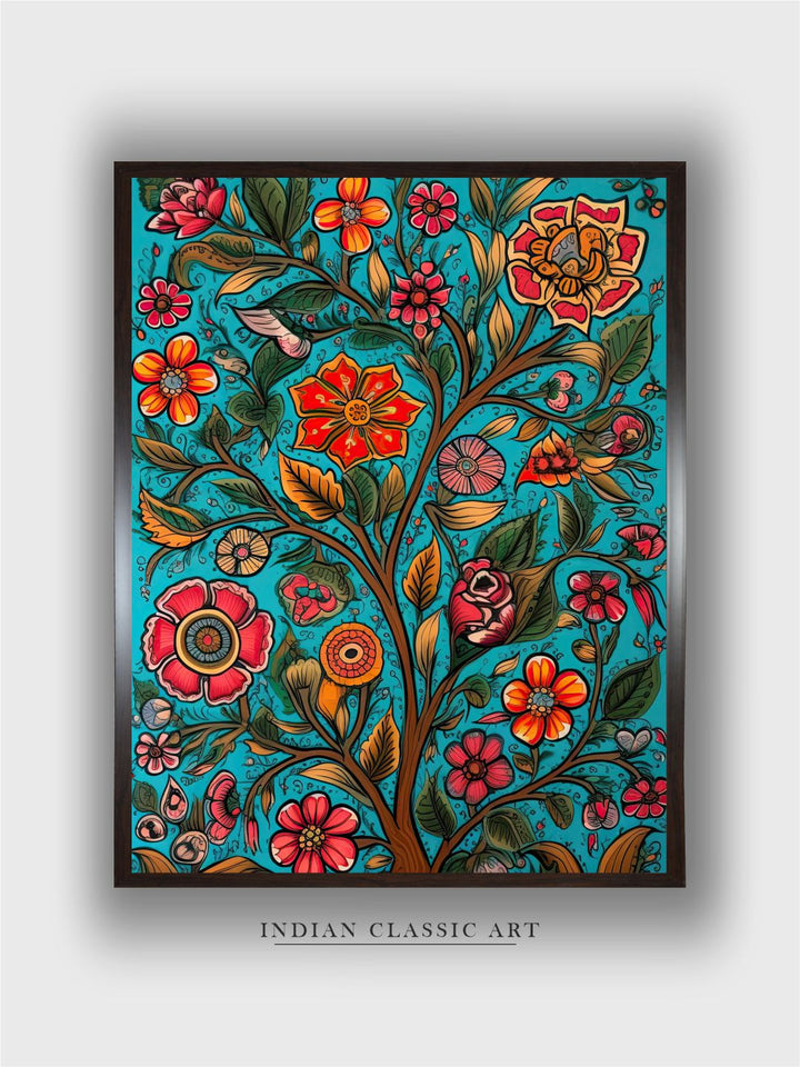 "Madhubani Floral Printed Framed Wall Art''