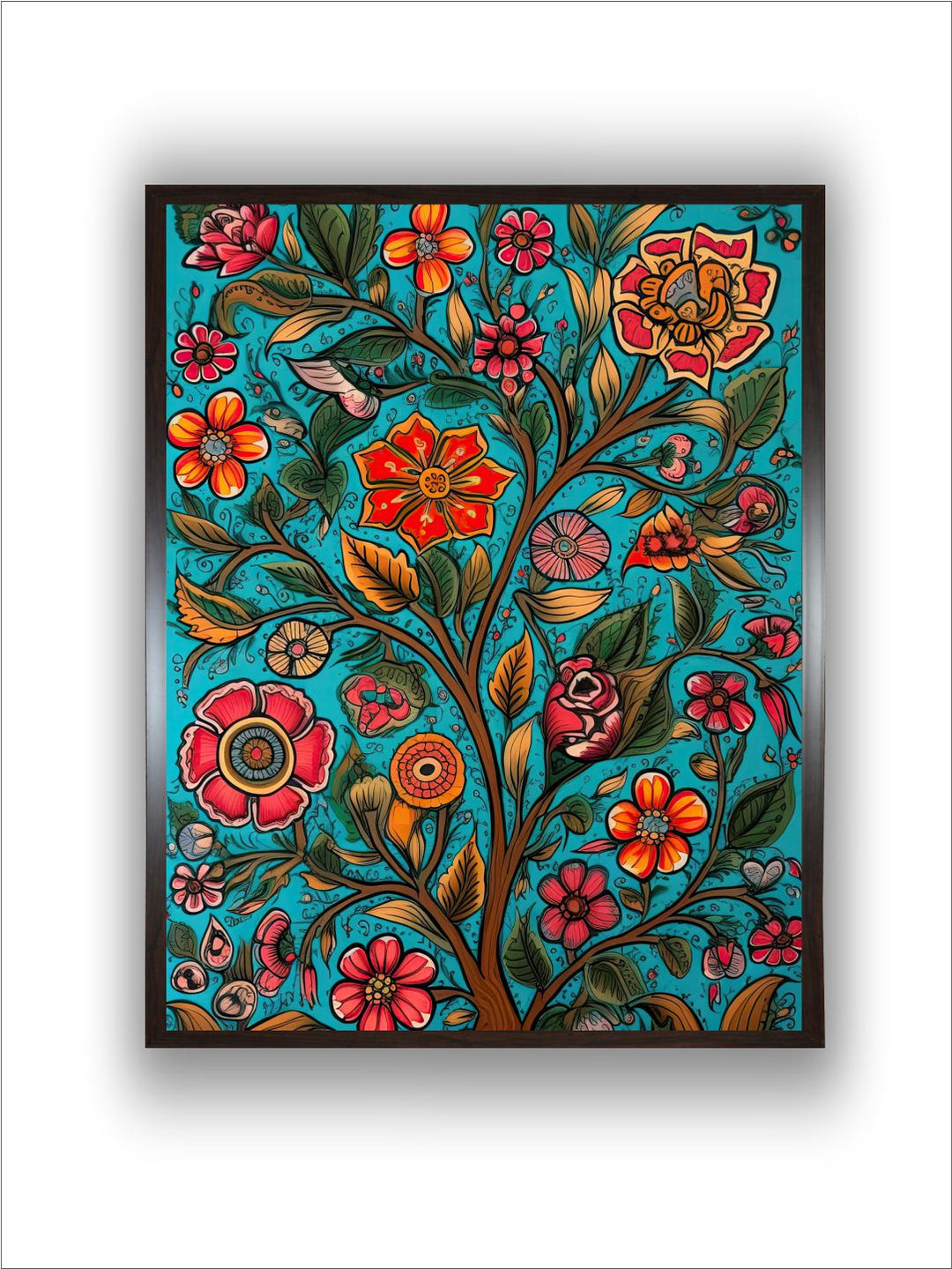 "Madhubani Floral Printed Framed Wall Art''