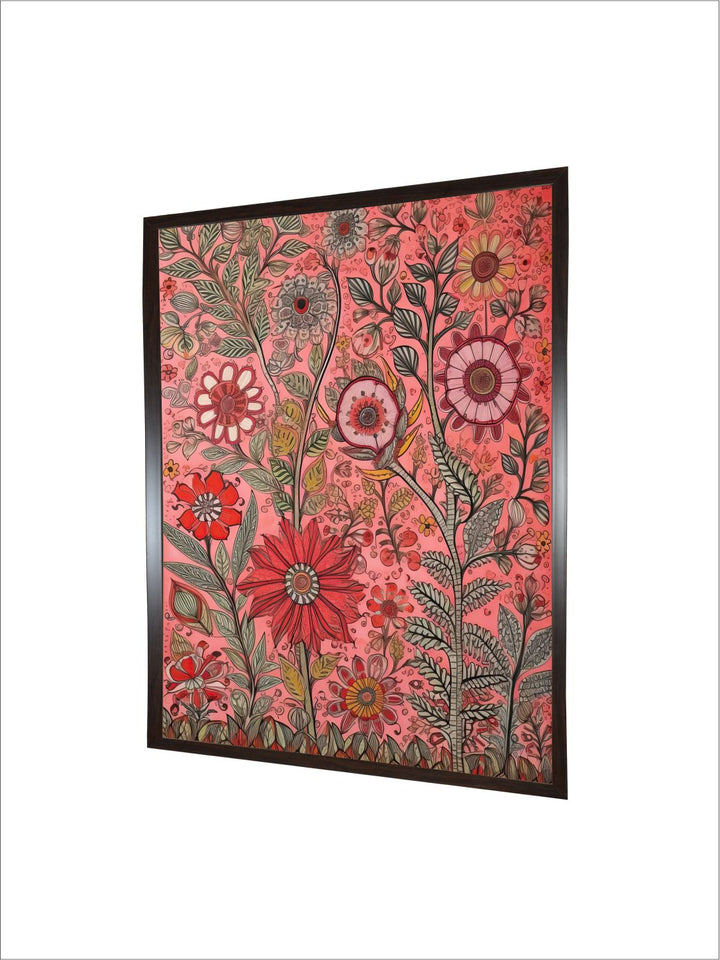 "Madhubani Floral Printed Framed Wall Art''