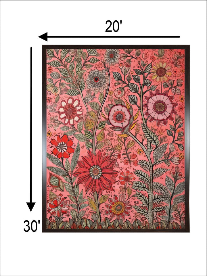 "Madhubani Floral Printed Framed Wall Art''