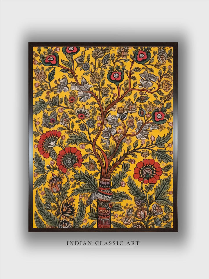 "Madhubani Floral Printed Framed Wall Art''