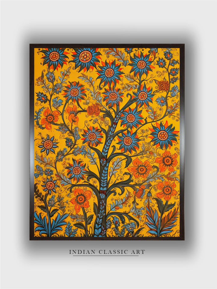 "Madhubani Floral Printed Framed Wall Art''
