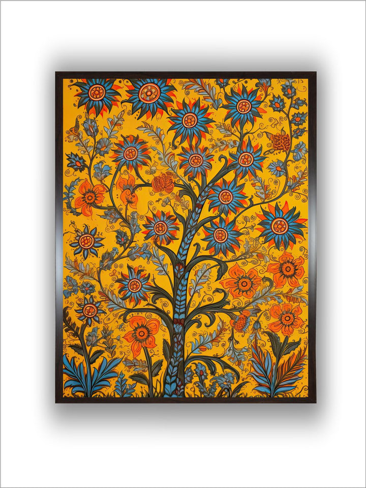 "Madhubani Floral Printed Framed Wall Art''