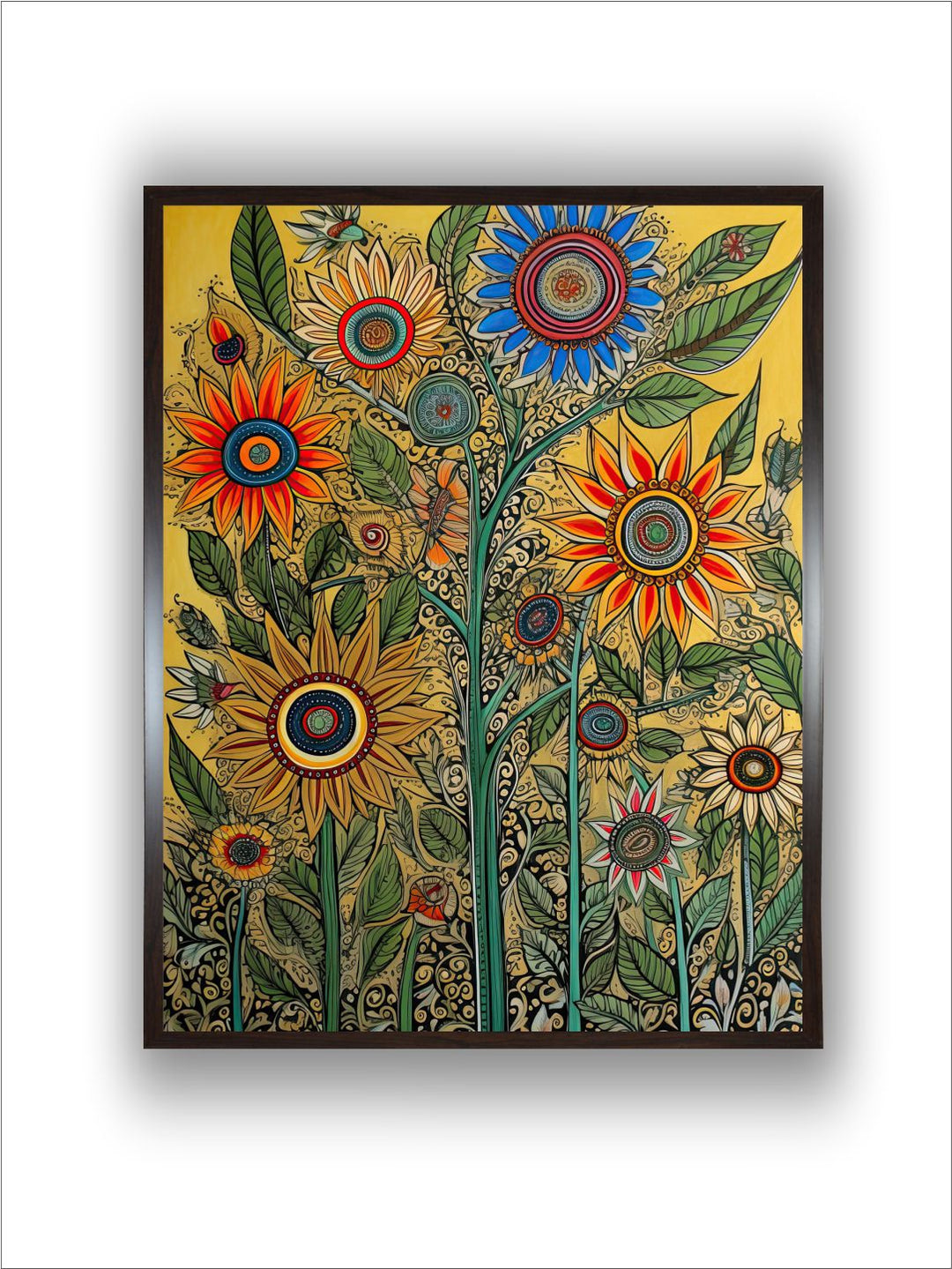 "Madhubani Floral Printed Framed Wall Art''