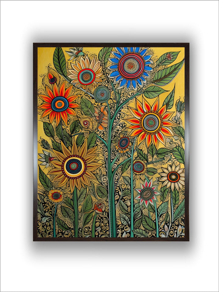 "Madhubani Floral Printed Framed Wall Art''