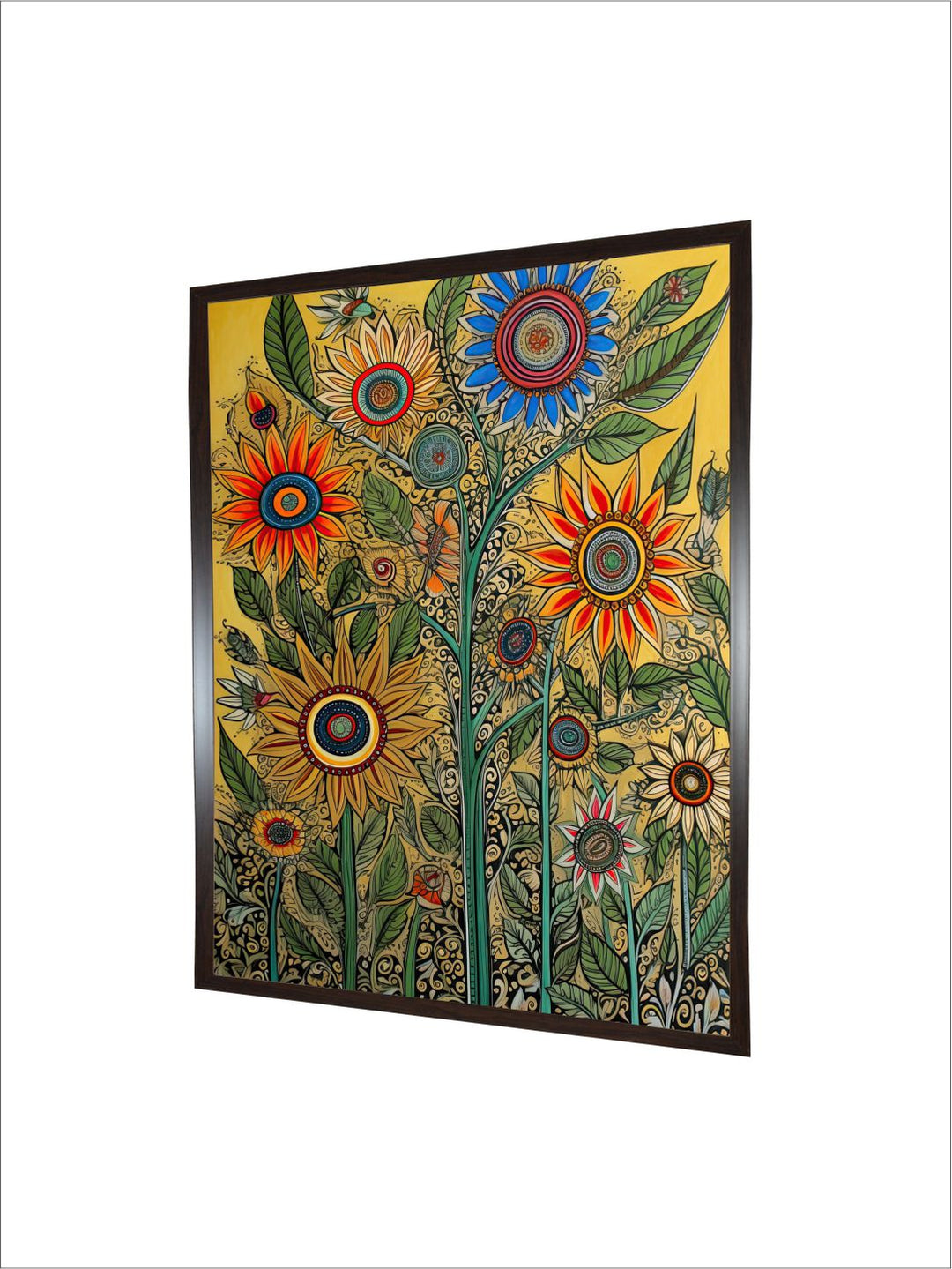 "Madhubani Floral Printed Framed Wall Art''