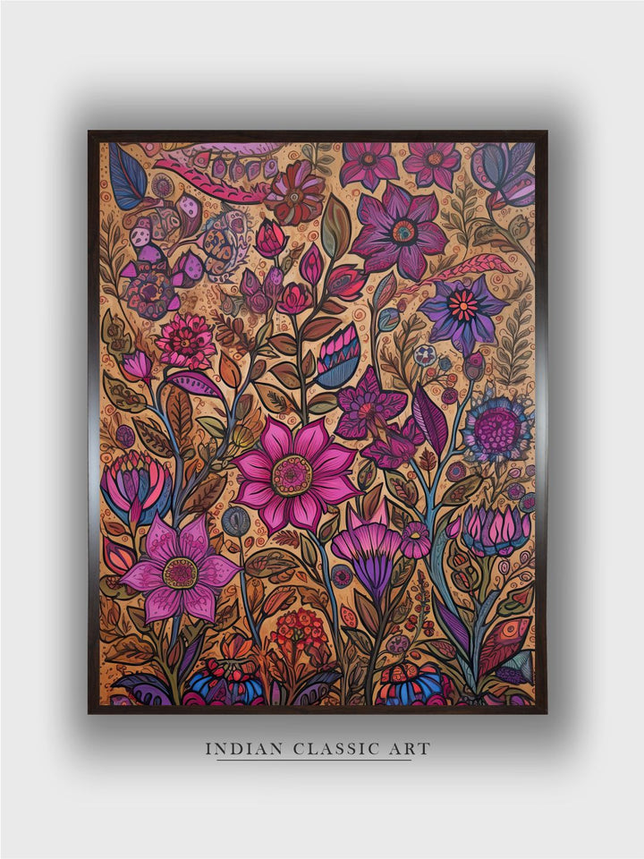 "Madhubani Floral Printed Framed Wall Art''