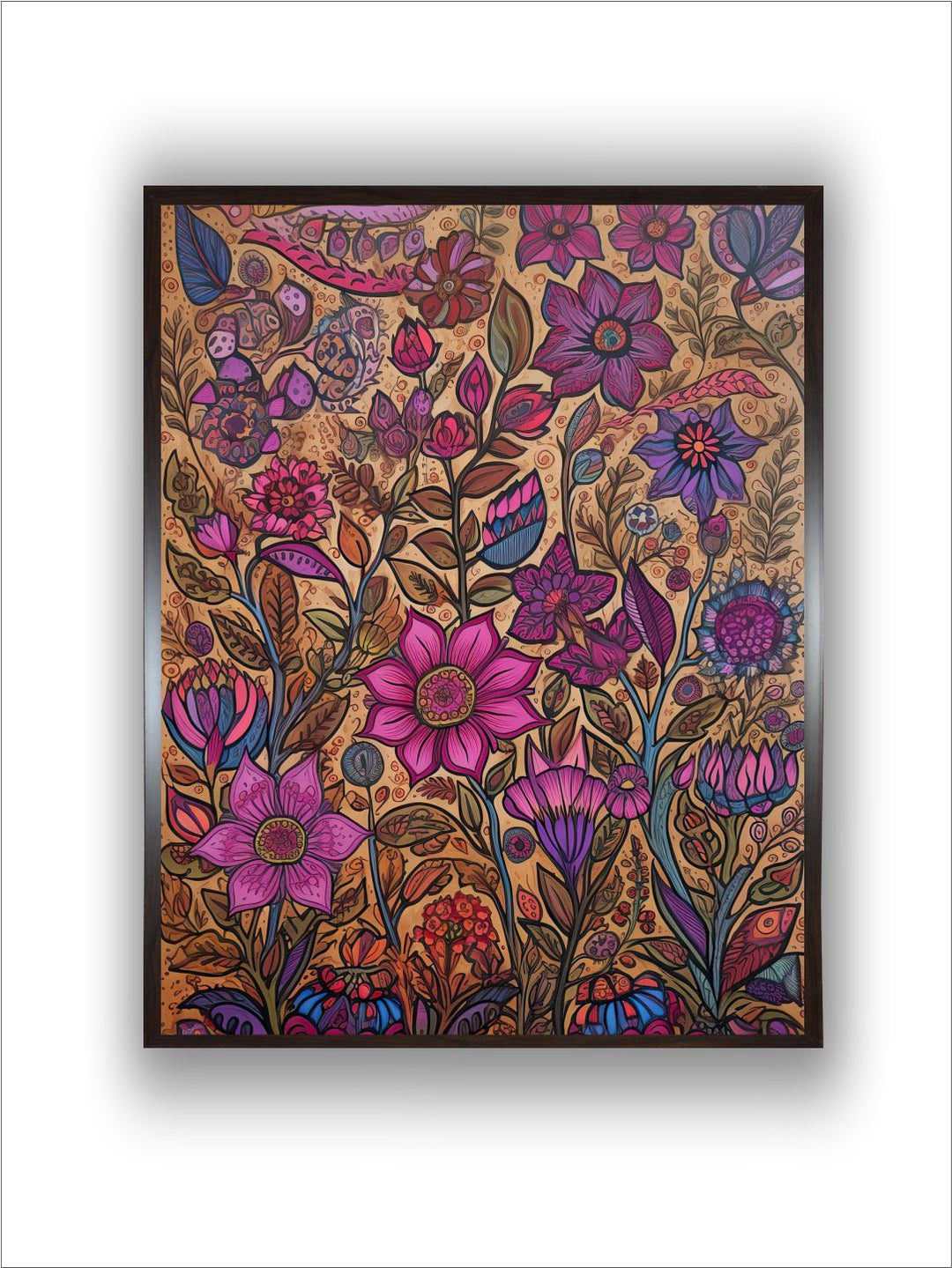 "Madhubani Floral Printed Framed Wall Art''