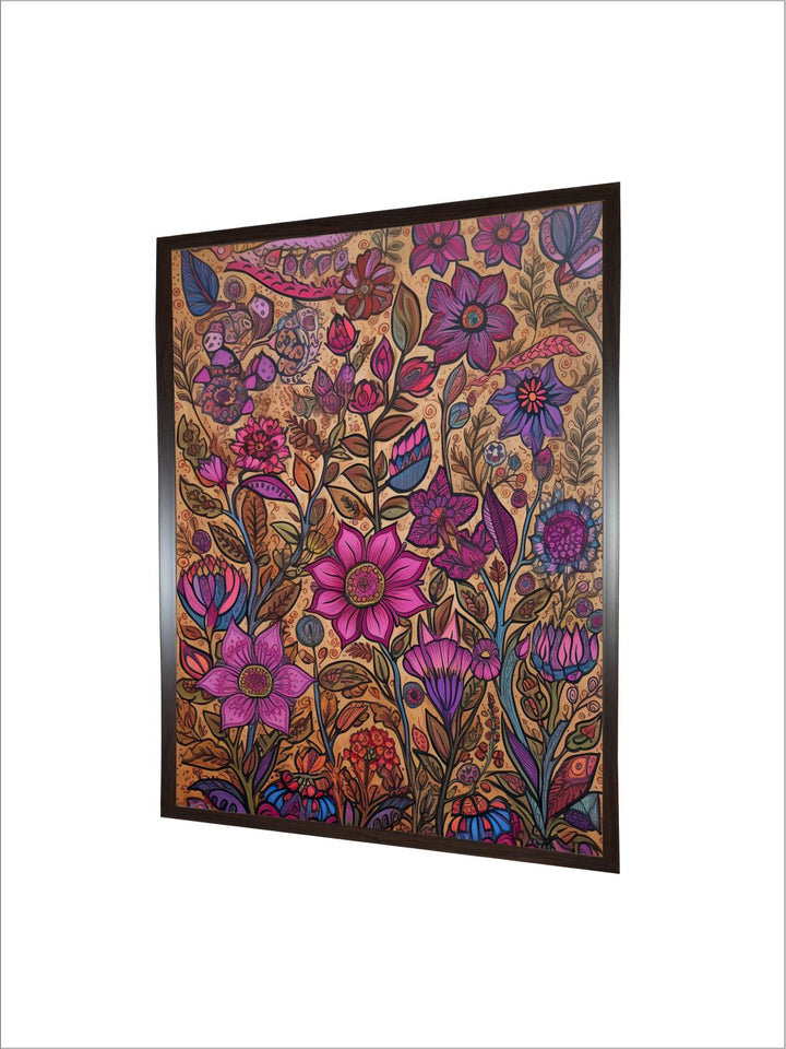 "Madhubani Floral Printed Framed Wall Art''