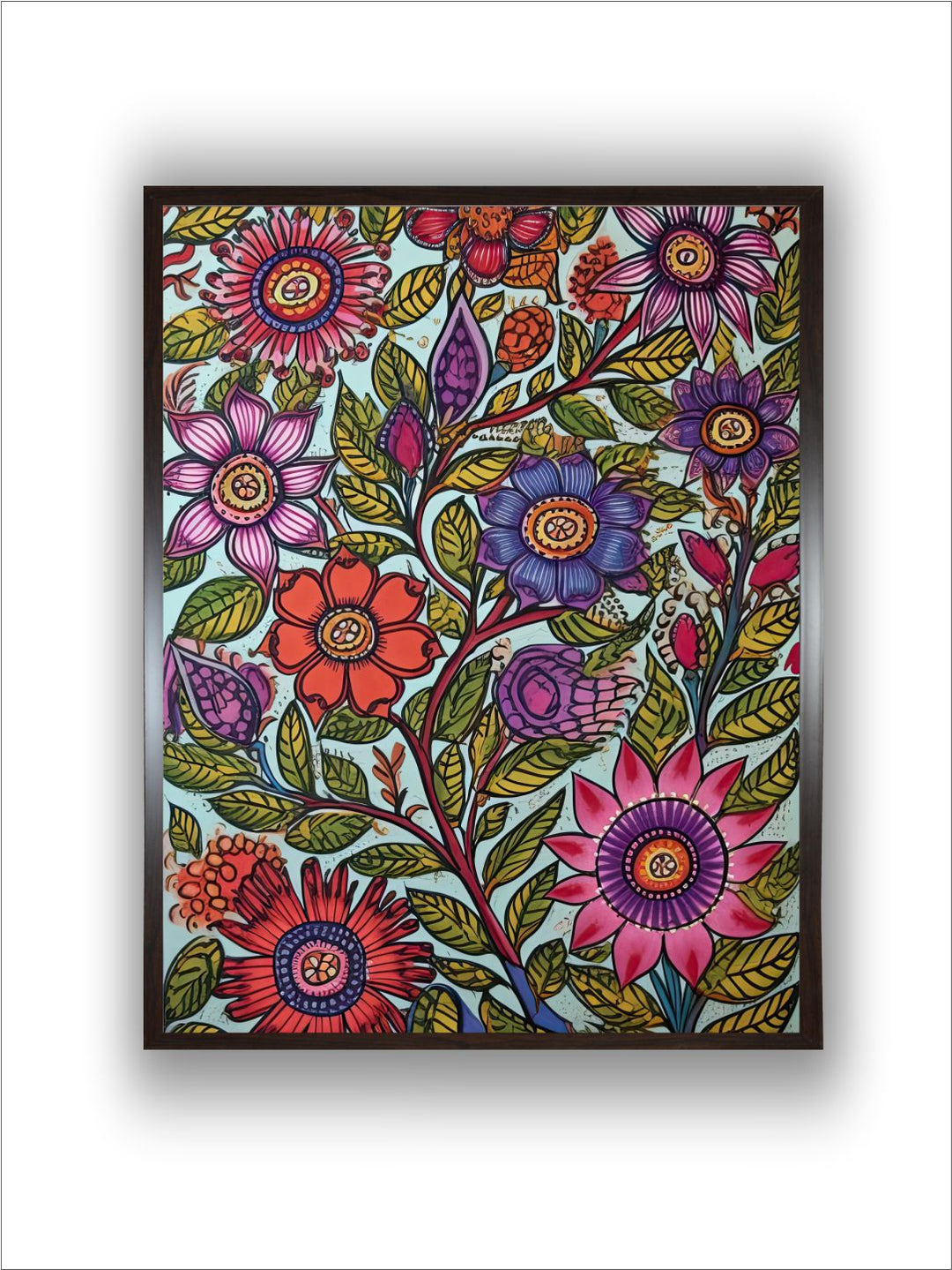 "Madhubani Floral Printed Framed Wall Art''