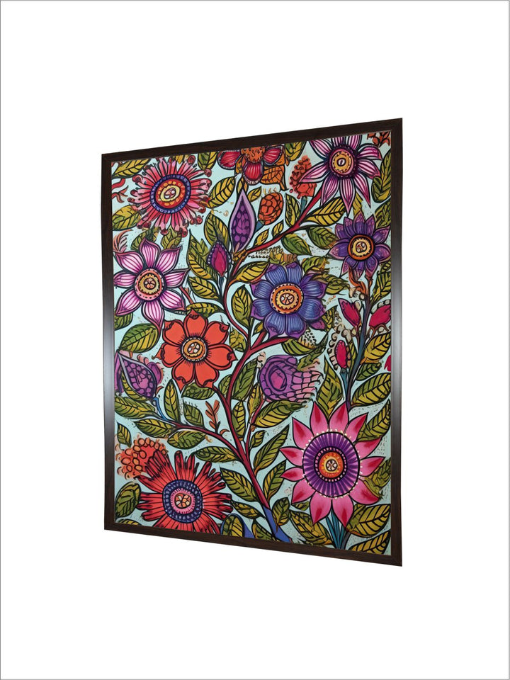 "Madhubani Floral Printed Framed Wall Art''
