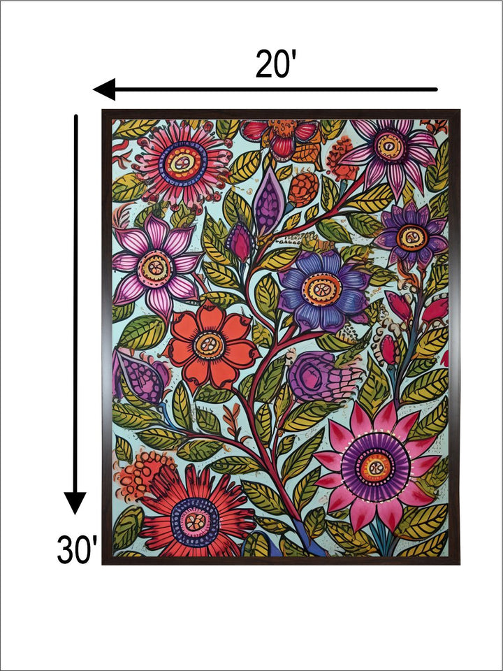 "Madhubani Floral Printed Framed Wall Art''